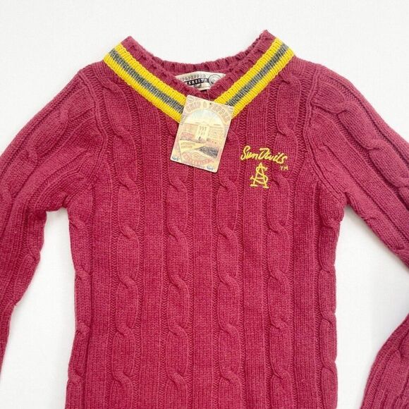 NEW Arizona State Sun Devil Cable Knit Womens Sweater Dress Size XS V-neck Wool - Picture 2 of 7